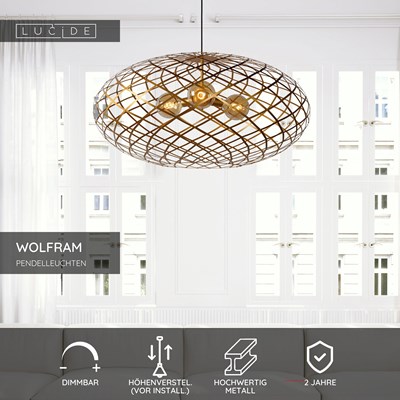 Lucide WOLFRAM - Pendelleuchten - Ø 100 cm - 3xE27 - Mattes Gold / Messing